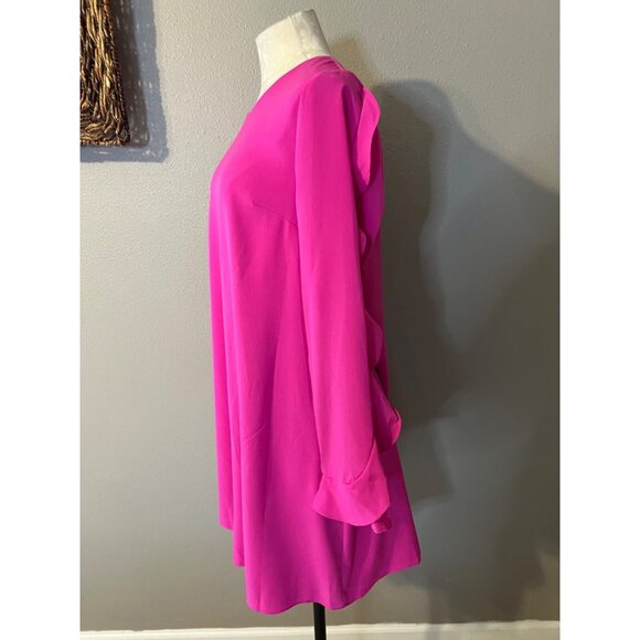 CeCe Shift Dress 10 Pink Long Ruffle Sleeve Faux Silk Career Church Washable - Picture 7 of 12